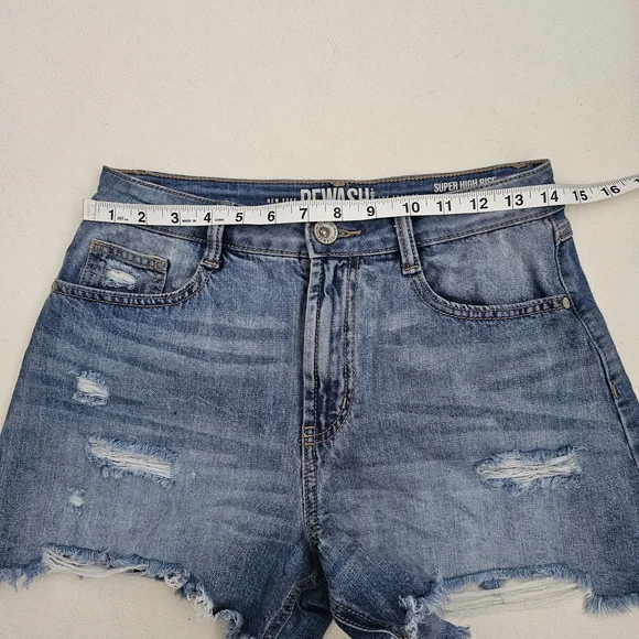 REWASH Distressed Blue Super High-Rise Jean Womens Shorts SIZE 5/27 - Picture 5 of 16